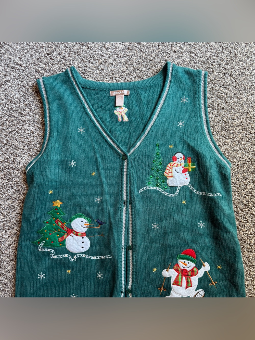 Women’s Green Snowman Holiday Sweater Vest